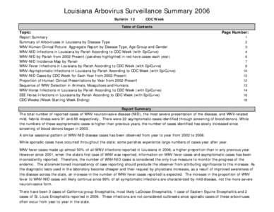 Louisiana Arbovirus Surveillance Summary 2006 Bulletin 12 CDC Week  Table of Contents