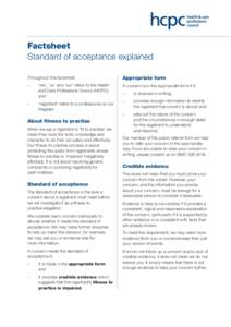 Factsheet Standard of acceptance explained Throughout this factsheet: ^ééêçéêá~íÉ=Ñçêã