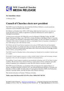 NSW Council of Churches  MEDIA RELEASE