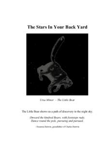 The Stars In Your Back Yard  Ursa Minor – The Little Bear The Little Bear shows us a path of discovery in the night sky. Onward the kindred Bears, with footsteps rude,