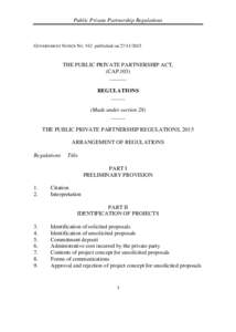 Public Private Partnership Regulations  GOVERNMENT NOTICE NO. 542 published onTHE PUBLIC PRIVATE PARTNERSHIP ACT, (CAP.103)