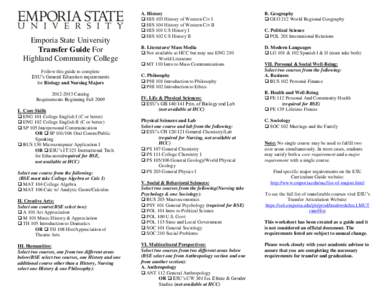 Emporia State University Transfer Guide For Highland Community College Follow this guide to complete ESU’s General Education requirements for Biology and Nursing Majors