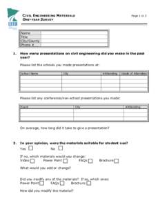 CIVIL ENGINEERING MATERIALS ONE-YEAR SURVEY Page 1 OF 2  Name
