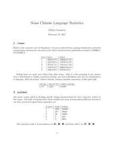 Some Chinese Language Statistics Phillip Potamites February 13, 2011 1