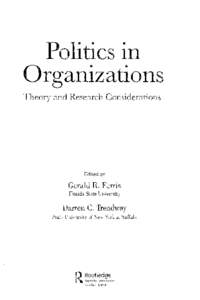 Politics in Organizations Theory and Research Considerations Edited by
