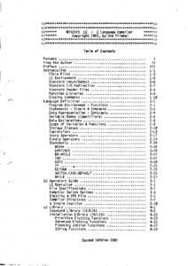 <<*********************************************************>> MISOSYS LC - C Language Compiler Copyright 1982, by Jlii Frininel <<*********************************************************>>  Table of Contents