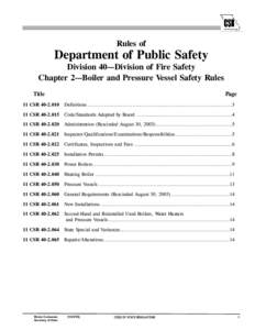 Rules of  Department of Public Safety Division 40—Division of Fire Safety Chapter 2—Boiler and Pressure Vessel Safety Rules Title
