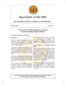 Spotlight with NRI Development Issues, Policies, and Trends _______________________________________________________________________________ February 2009 Vol. 3 No. 1 _____________________________________________________