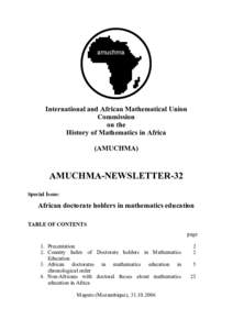 International and African Mathematical Union Commission on the History of Mathematics in Africa (AMUCHMA)