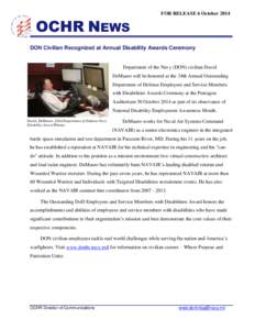 OCHR NEWS  FOR RELEASE 6 October 2014 DON Civilian Recognized at Annual Disability Awards Ceremony