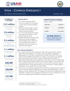 SYRIA - COMPLEX EMERGENCY FACT SHEET #3, FISCAL YEAR (FYNUMBERS AT A GLANCE