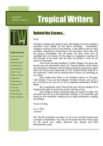 October 2011 Volume 12, Issue 10 Tropical Writers Behind the Scenes… Hi all,