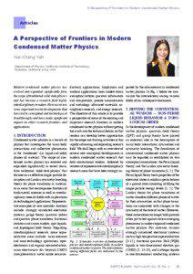 A Perspective of Frontiers in Modern Condensed Matter Physics  Articles