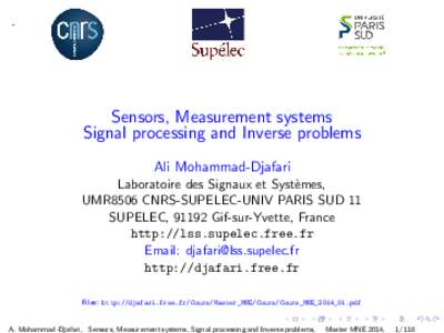 Sensors, Measurement systems,   Signal processing and Inverse problems