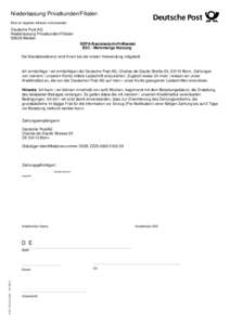 Niederlassung Privatkunden/Filialen Bitte an folgende Adresse zurücksenden: Deutsche Post AG Niederlassung Privatkunden/FililalenWeiden