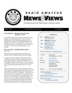 RADIO AMATEUR  The Official Journal of the Radio Amateurs of Northern Vermont March • 2018