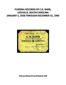 Funeral Records of C.D. Barr, Leesville, South Carolina, January 1, 1938 through December 21, 1949