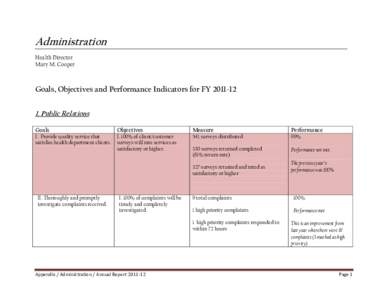 Administration Health Director Mary M. Cooper Goals, Objectives and Performance Indicators for FY[removed]Public Relations