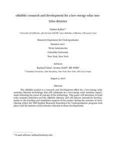 eBubble: research and development for a low-energy solar neutrino detector Nathan Kallusa,* a University of California, 366 LeConte Hall MC 7300, Berkeley, California, USA[removed]