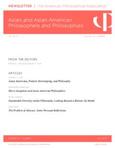 NEWSLETTER | The American Philosophical Association  Asian and Asian-American Philosophers and Philosophies FALL 2014