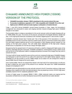 CHAdeMO ANNOUNCES HIGH POWER (150KW) VERSION OF THE PROTOCOL   