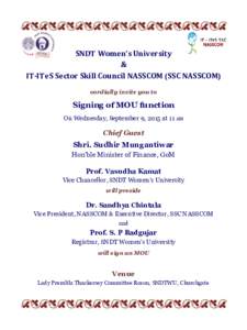 SNDT Women’s University & IT-ITeS Sector Skill Council NASSCOM (SSC NASSCOM) cordially invite you to  Signing of MOU function