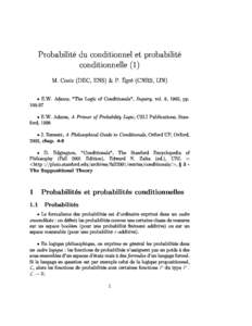 Probabilité du 
onditionnel et probabilité 
onditionnelle (1) M. Cozi
 (DEC, ENS) & P. Égré (CNRS, IJN) • E.W. Adams, 