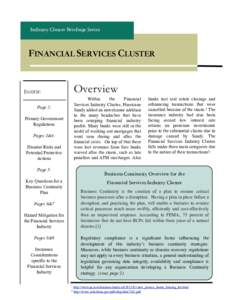 Industry Cluster Briefings Series  FINANCIAL SERVICES CLUSTER Overview