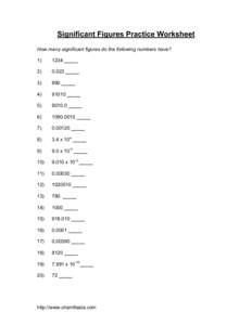 Significant Figures Practice Worksheet How many significant figures do the following numbers have? _____