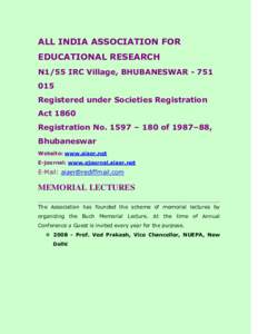 ALL INDIA ASSOCIATION FOR EDUCATIONAL RESEARCH N1/55 IRC Village, BHUBANESWAR[removed]Registered under Societies Registration Act 1860