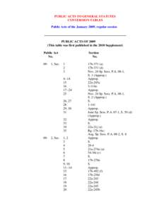 PUBLIC ACTS TO GENERAL STATUTES CONVERSION TABLES Public Acts of the January 2009, regular session ___________________________________________________ PUBLIC ACTS OFThis table was first published in the 2010 Suppl