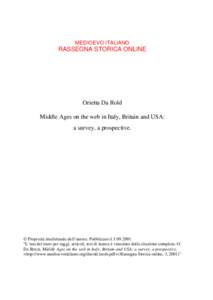 MEDIOEVO ITALIANO  RASSEGNA STORICA ONLINE Orietta Da Rold Middle Ages on the web in Italy, Britain and USA: