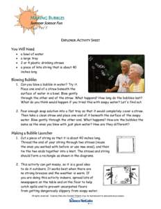 Making Bubbles  Summer Science Fun Page 1 of 3  Explorer Activity Sheet