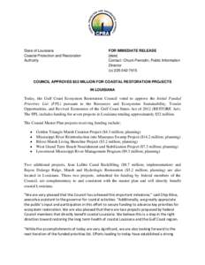 State of Louisiana Coastal Protection and Restoration Authority FOR IMMEDIATE RELEASE [date]