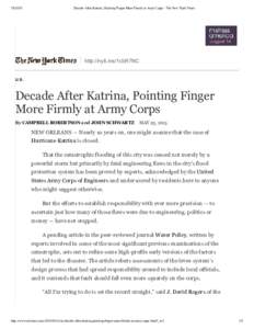 Decade After Katrina, Pointing Finger More Firmly at Army Corps - The New York Times http://nyti.ms/1cbR7NC
