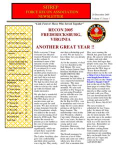 SITREP FORCE RECON ASSOCIATION NEWSLETTER 20 December 2005 Volume 17, Issue 1