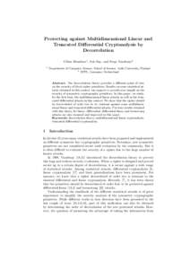 Protecting against Multidimensional Linear and Truncated Differential Cryptanalysis by Decorrelation C´eline Blondeau1 , Aslı Bay, and Serge Vaudenay2 1