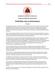 Unofficial translation by La’o Hamutuk of January 2011 draft Basic Environmental Law  Page 1 DEMOCRATIC REPUBLIC OF TIMOR-LESTE