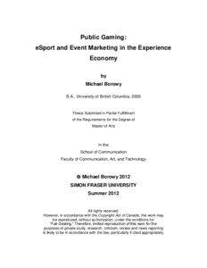 Public Gaming: eSport and Event Marketing in the Experience Economy
