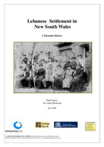 Lebanese Settlement in New South Wales A Thematic History Paul Convy Dr. Anne Monsour