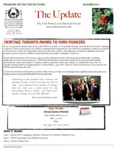 PRESERVING THE PAST FOR THE FUTURE  DECEMBER 2011 The Update The York Pioneer and Historical Society