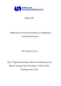 Reprint 890  Application of a Ground-based Microwave Radiometer in Cloud Observations  P.W. Chan & C.M. Li