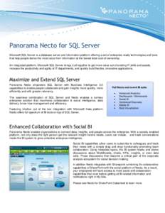 Panorama Necto for SQL Server Microsoft SQL Server is a database server and information platform offering a set of enterprise-ready technologies and tools that help people derive the most value from information at the lo