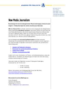 New Media Journalism - Frühbucherrabatt für schnell entschlossene Bewerber
