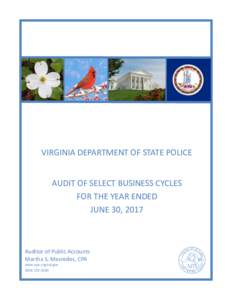 Virginia Department of State Police audit of Select Business Cycles for the year ended June 30, 2017