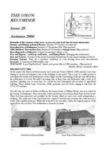 THE OXON RECORDER Issue 28 Autumn 2006 Reminder of the contents of this issue, so you can come back later for more information Fixtures and Fittings in Period Houses: Tuesday 17th October, see events p8