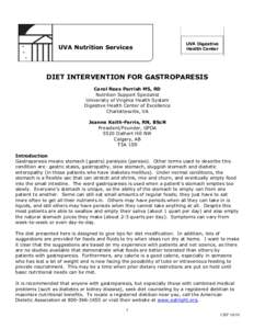 UVA Nutrition Services  UVA Digestive Health Center  DIET INTERVENTION FOR GASTROPARESIS