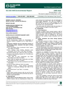 ICC-ES VAR Environmental Report  VAR-1018 Reissued March 1, 2014 This report is subject to renewal April 1, 2016.