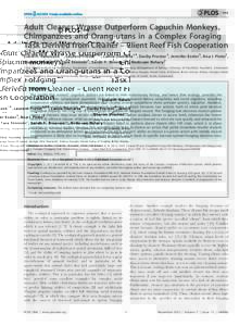 Adult Cleaner Wrasse Outperform Capuchin Monkeys, Chimpanzees and Orang-utans in a Complex Foraging Task Derived from Cleaner – Client Reef Fish Cooperation Lucie H. Salwiczek1., Laurent Pre´toˆt2,3., Lanila Demarta2