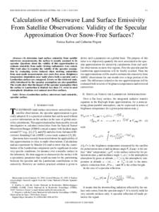 IEEE GEOSCIENCE AND REMOTE SENSING LETTERS, VOL. 2, NO. 3, JULYCalculation of Microwave Land Surface Emissivity From Satellite Observations: Validity of the Specular